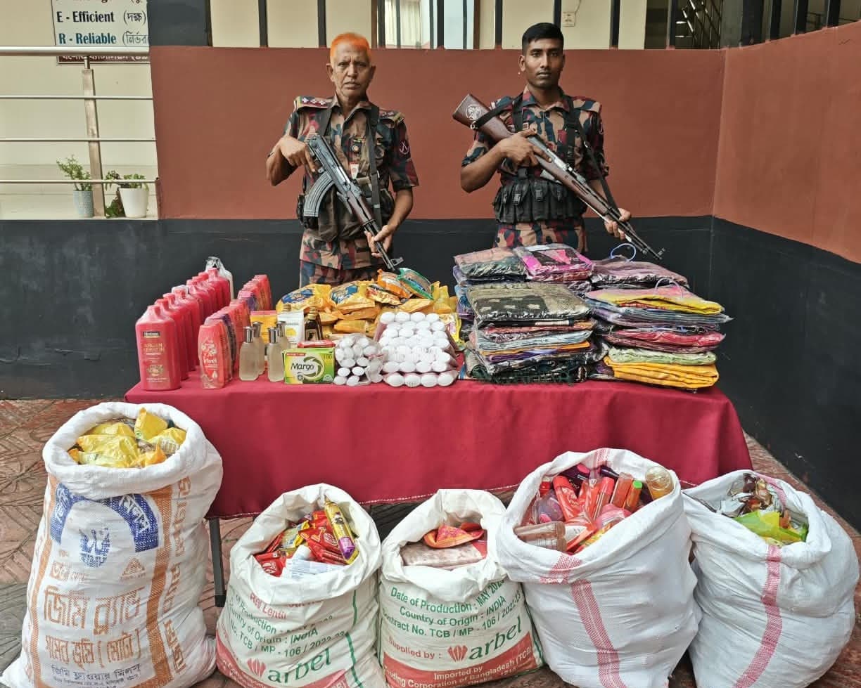 বেনাপোল সীমান্তে বিজিবির অভিযান: ১৫ লাখ টাকার ভারতীয় শাড়ি, কাপড় ও কসমেটিকস জব্দ