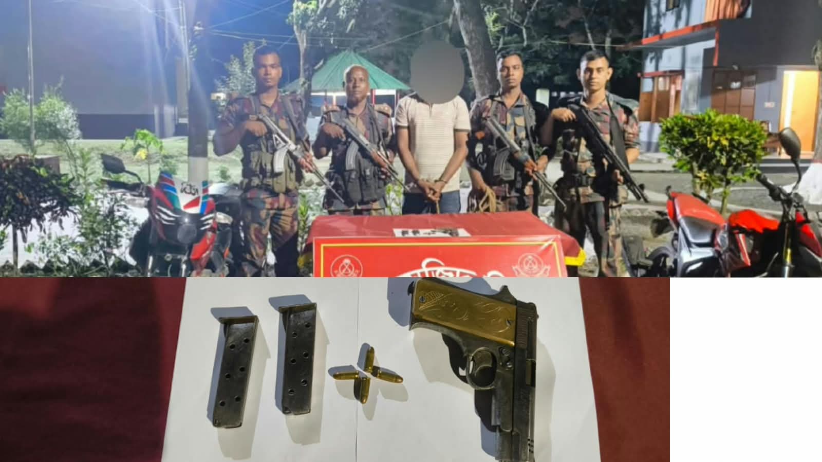 শিবগঞ্জ সীমান্তে ৫৯ বিজিবি’র অভিযান ১টি বিদেশি পিস্তল ও গুলিসহ আটক ১