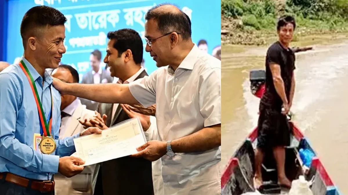 প্রধানমন্ত্রীর হাত থেকে সম্মাননা পেলেন নৌকা চালানো প্রধান শিক্ষক বামং