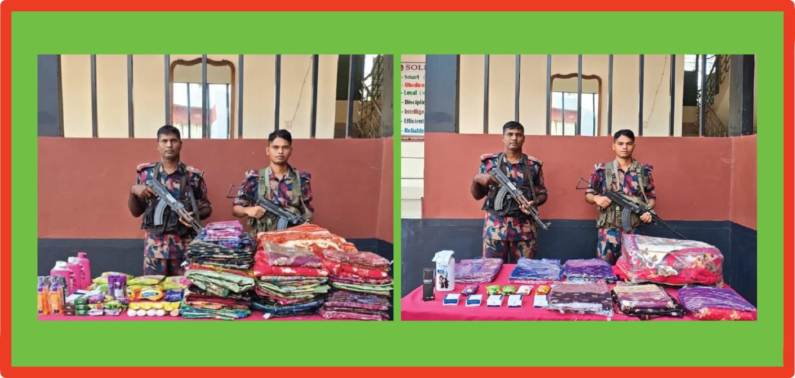বেনাপোলে বিজিবির অভিযানে ৭৬ শাড়িসহ প্রায় ৮ লাখ টাকার ভারতীয় পণ্য জব্দ