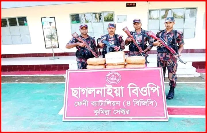 ফেনীতে ৪ বিজিবি’র বিশেষ অভিযান ছাগলনাইয়া সীমান্ত থেকে ১৪ কেজি ভারতীয় গাঁজা জব্দ